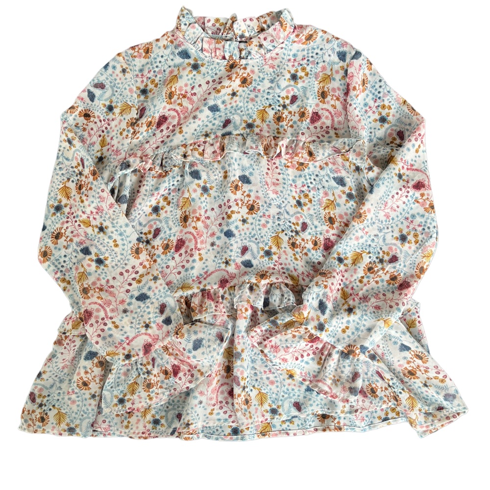 Sundance Floral Semi Sheer Ruffle Tier Blouse XS